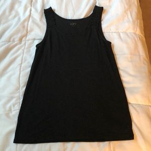 Ann Taylor loft black sleeveless ruffled shirt